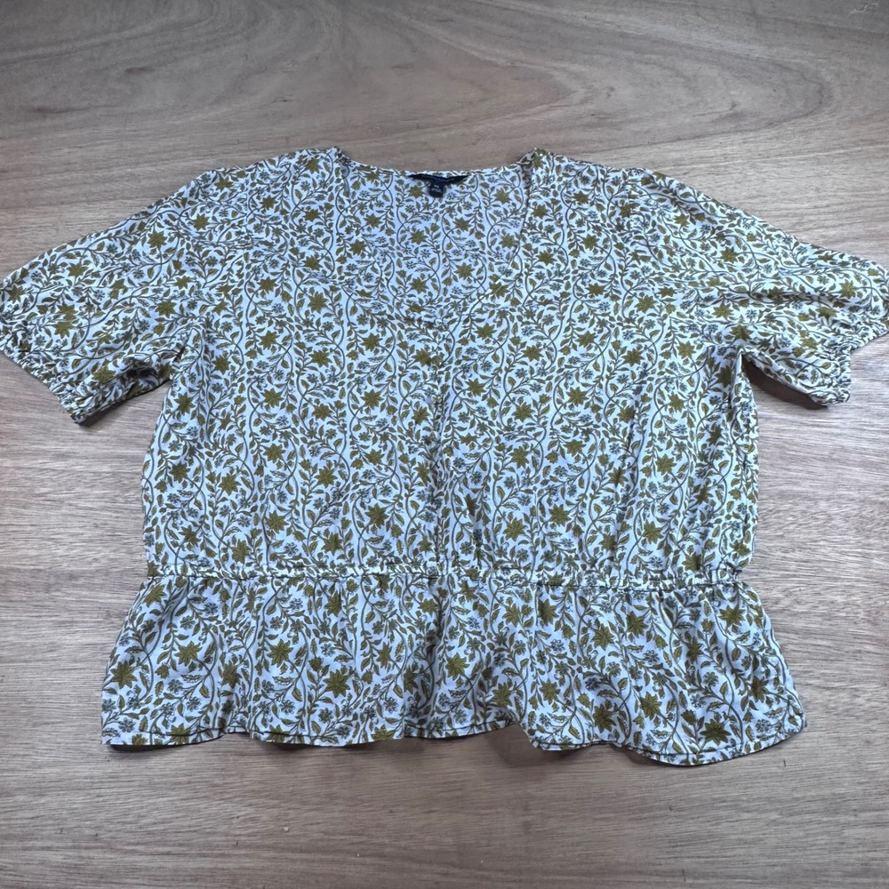 Banana Republic Factory XL Floral Peplum Blouse Ivory Ochre Boho Top - Picture 2 of 10